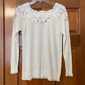 Miracle cream lace shoulder sweater.